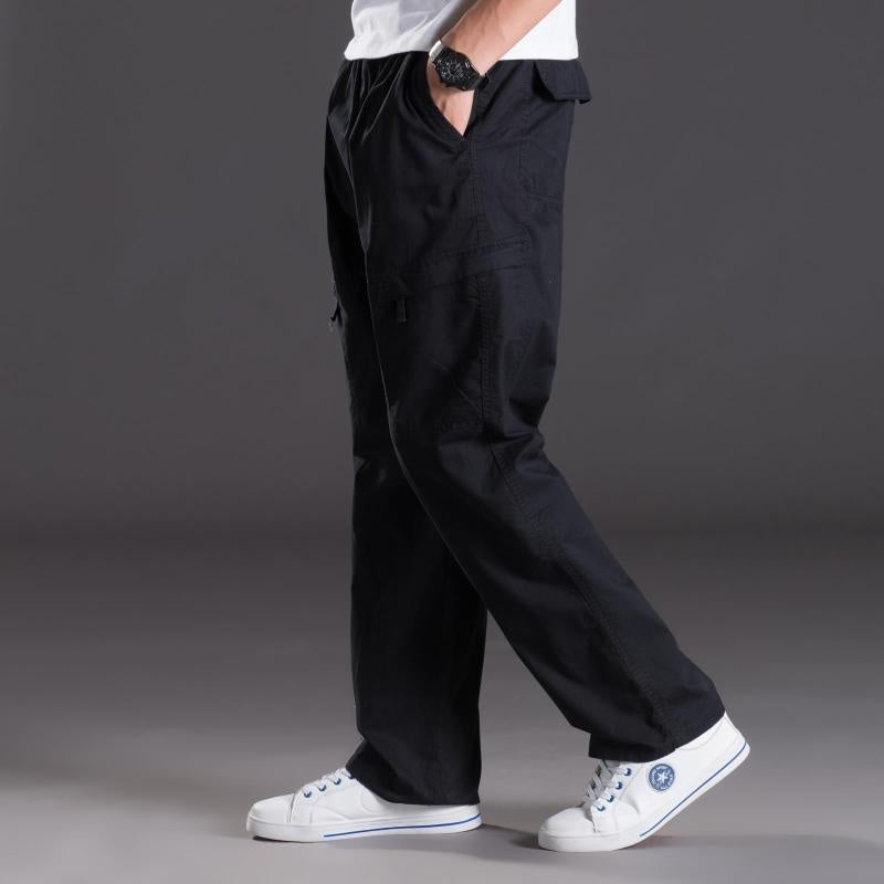 Men's Washed Casual Pants Multi-Pocket Plus-Size Work Trousers