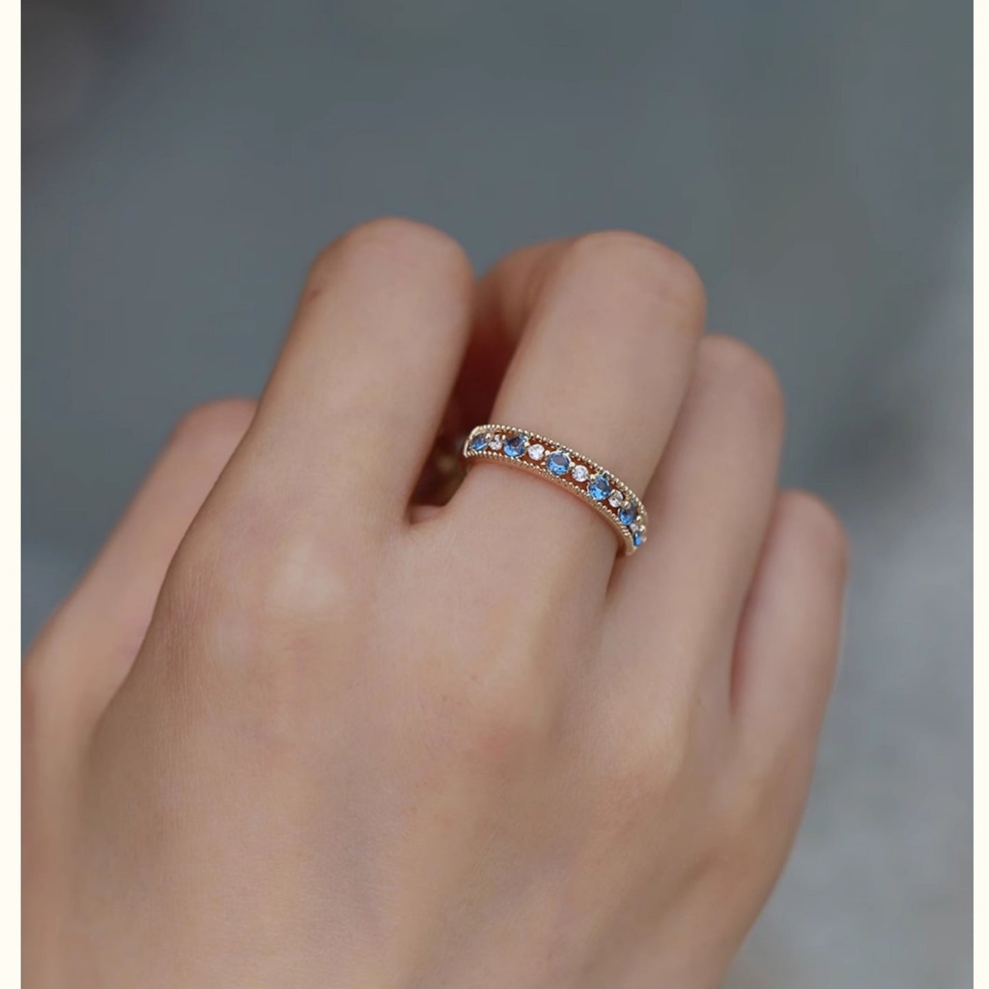Niche Sea Blue Crystal Lace Hollow Out Ring