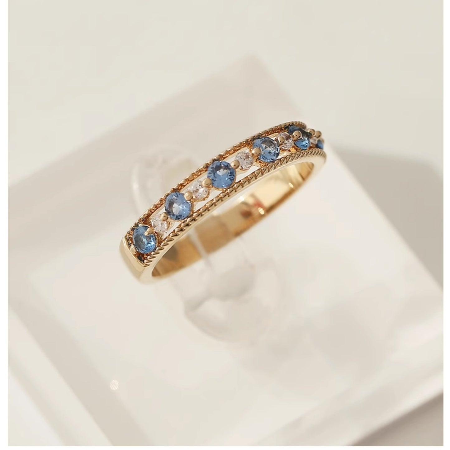 Niche Sea Blue Crystal Lace Hollow Out Ring
