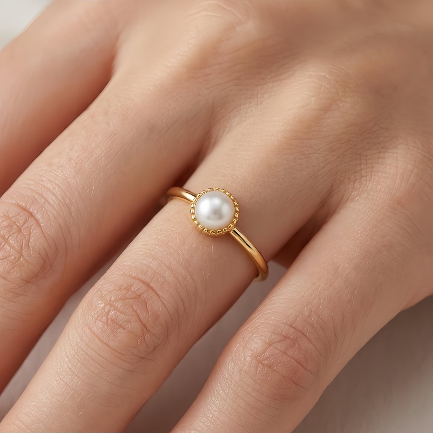 925 Sterling Silver Elegant Pearl Solitaire Ring with Textured Sunburst Bezel Design