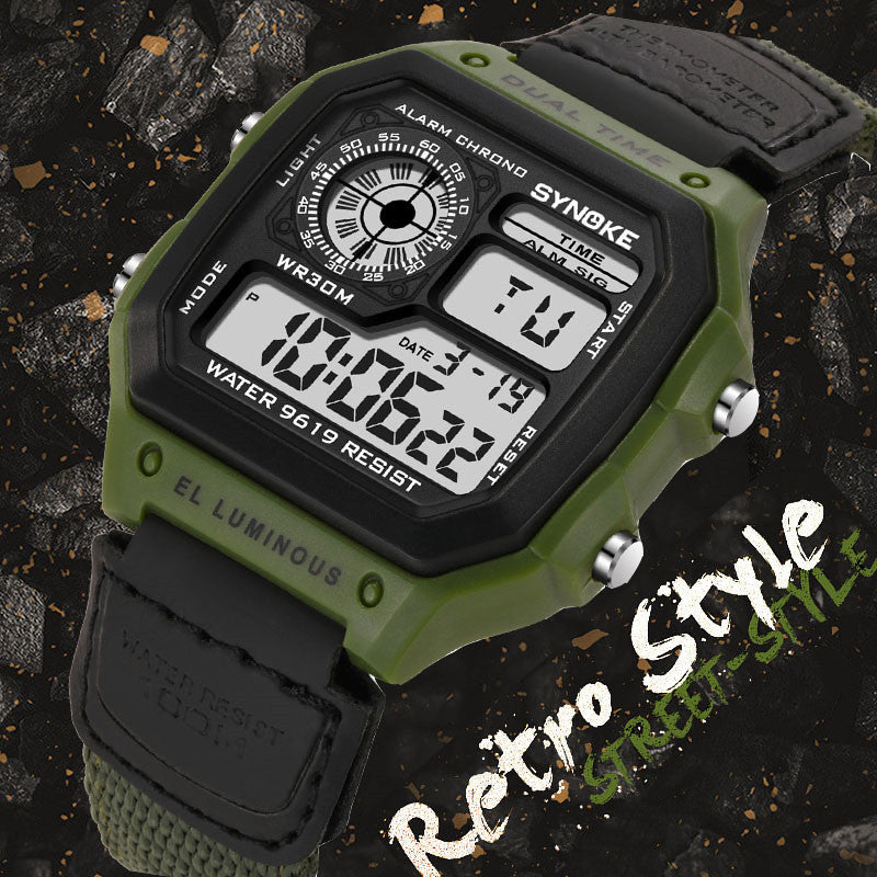Retro LED Digital Watch for Men – Waterproof Luminous Sport Timepiece