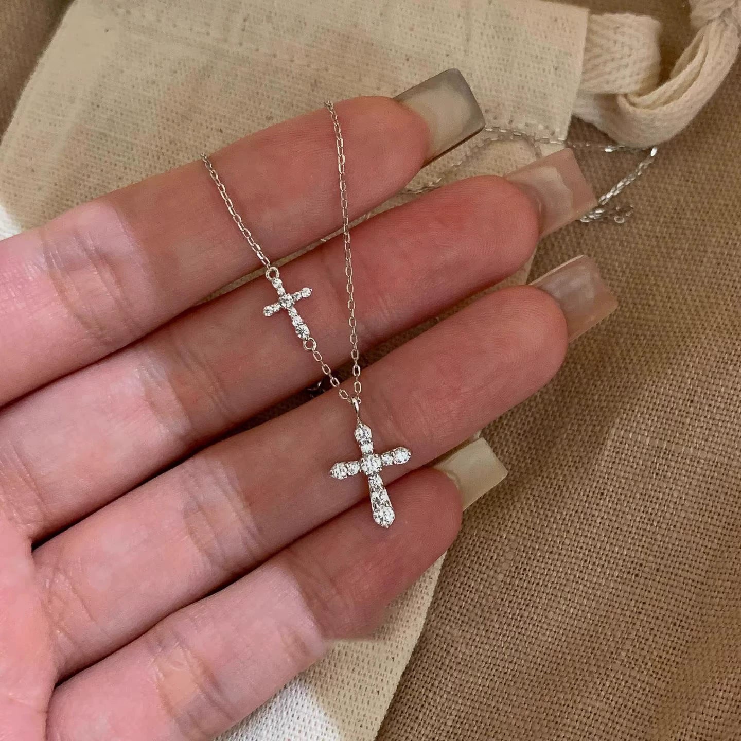 Dainty Double Cross Necklace for Women – Full Diamond-Inspired Zircon Pendant
