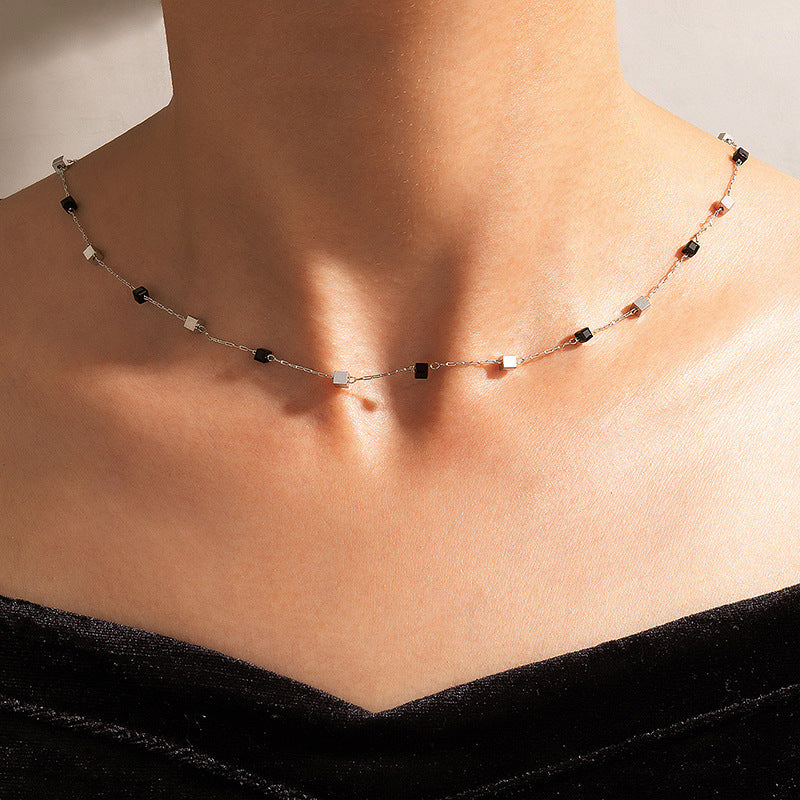 Beaded Cube Sugar Round Bead Necklace
