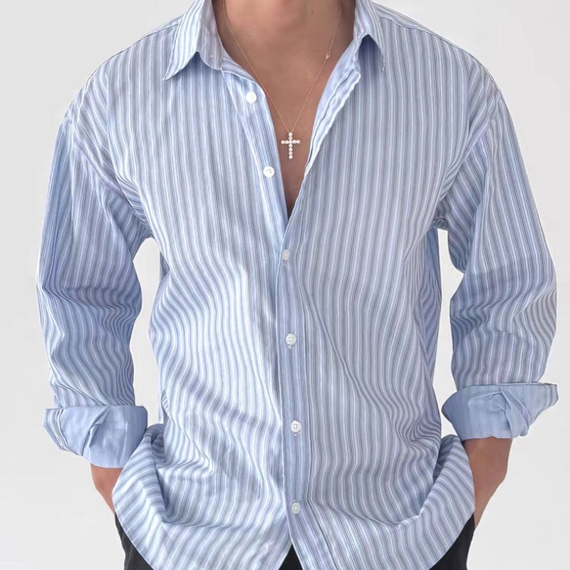 Retro Striped Shirt Men's Long-sleeve Top