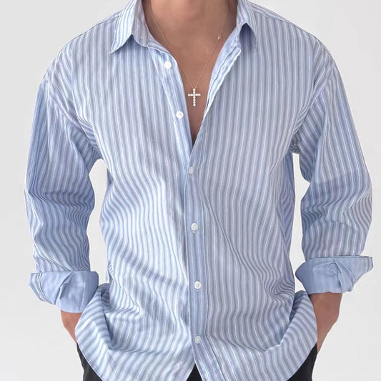 Retro Striped Shirt Men's Long-sleeve Top