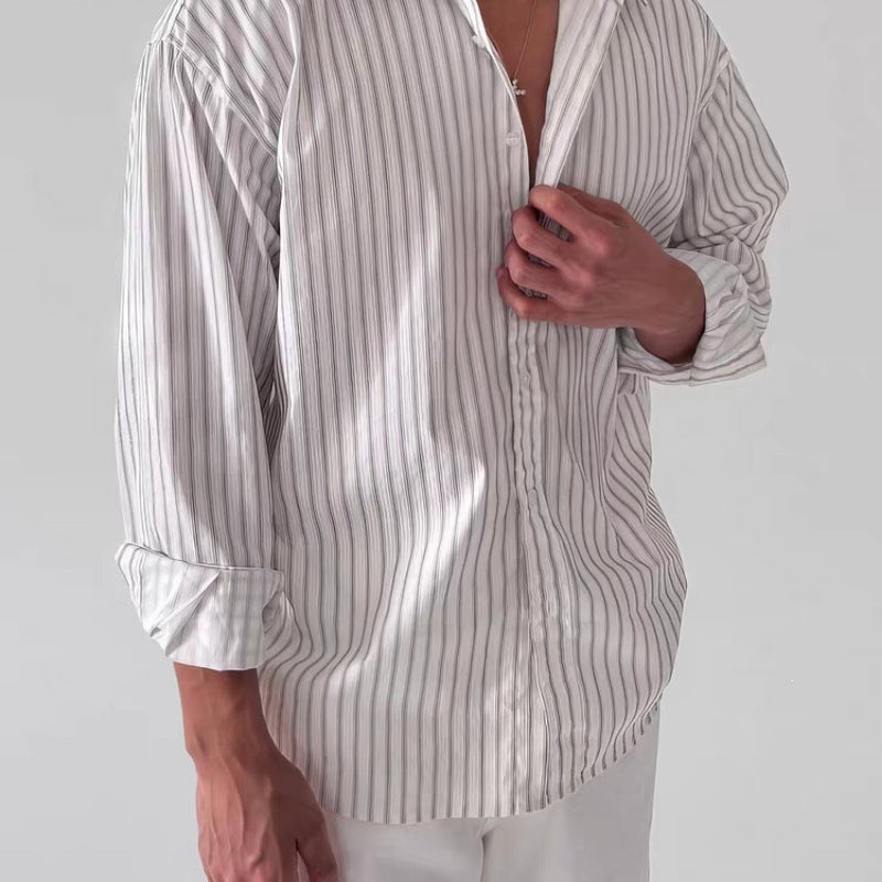 Retro Striped Shirt Men's Long-sleeve Top