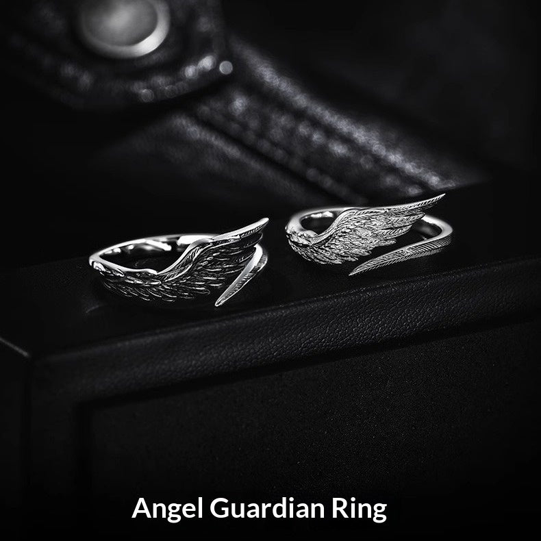 Men’s Sterling Silver Angel Wings Ring – Vintage Plain Statement Jewelry