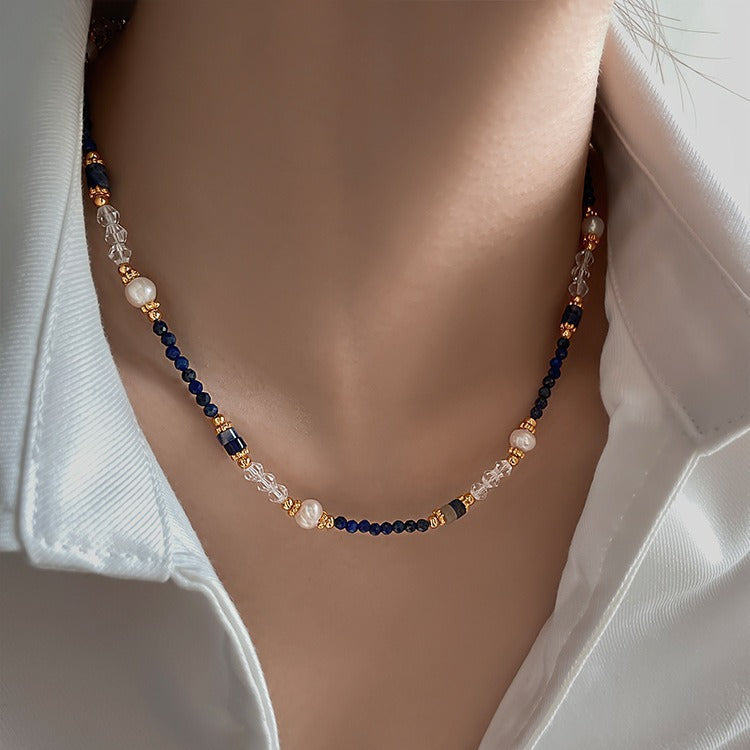 Lapis Lazuli Beaded Patchwork Necklace For Women