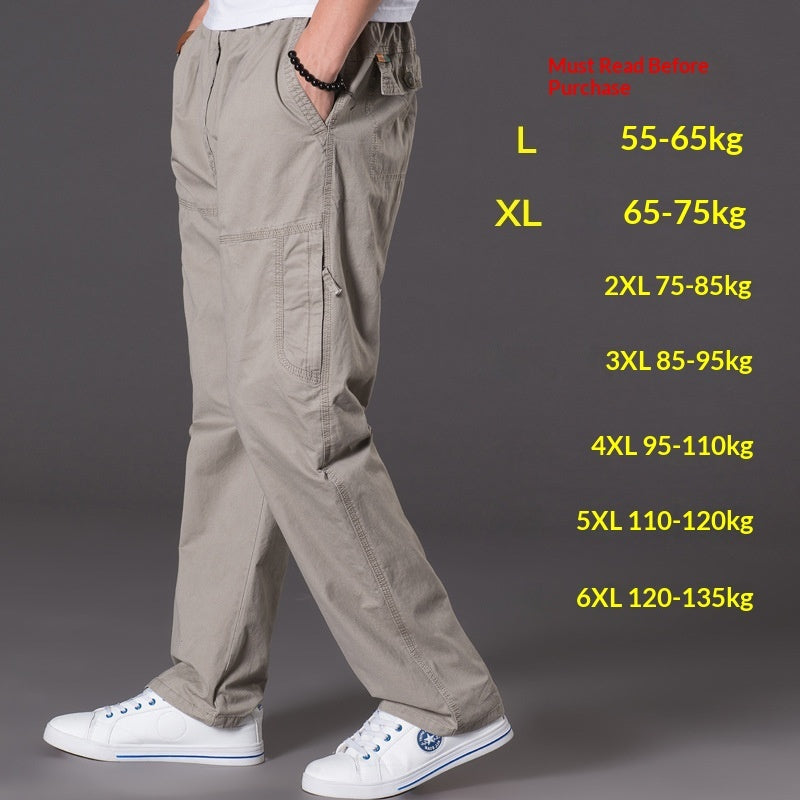 Men's Washed Casual Pants Multi-Pocket Plus-Size Work Trousers
