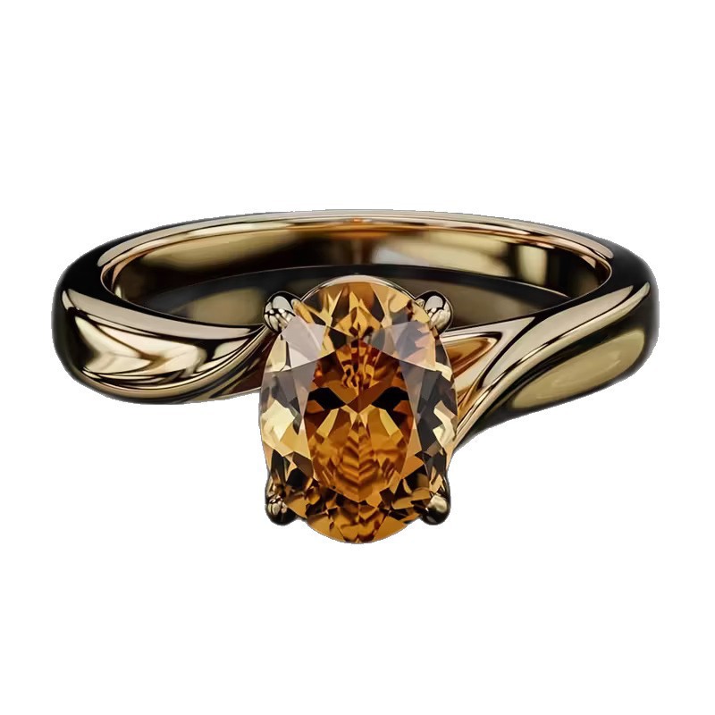 Bestselling Light Luxury Minimalist Ring, Smooth Irregular Exquisite Women's Ring Inlaid Champagne Zircon